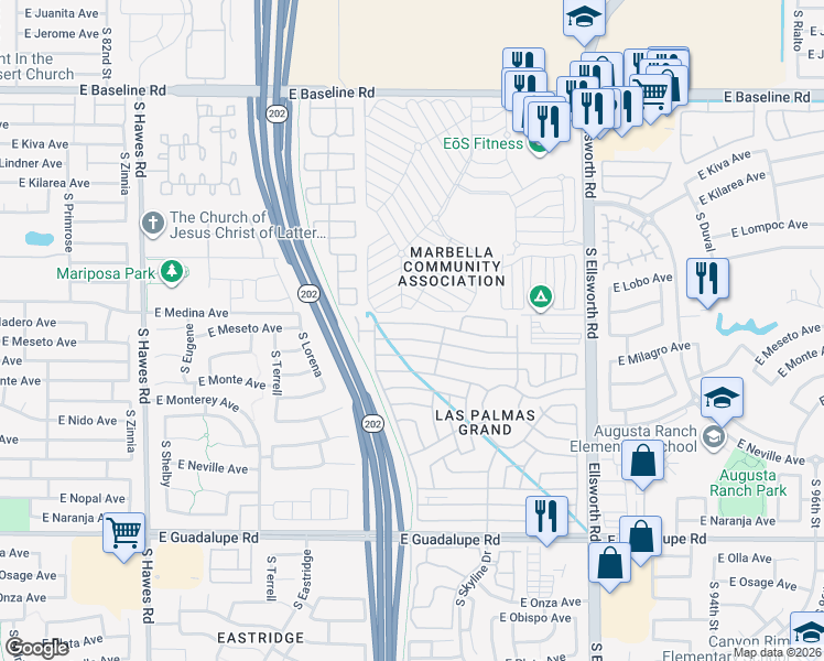 map of restaurants, bars, coffee shops, grocery stores, and more near 19th Avenue in Mesa