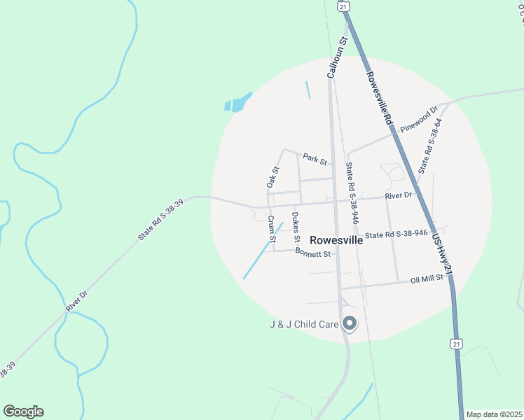 map of restaurants, bars, coffee shops, grocery stores, and more near 1 Cedar Street in Rowesville