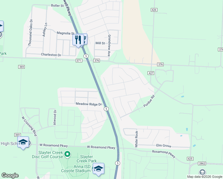 map of restaurants, bars, coffee shops, grocery stores, and more near 2328 Stefani Street in Anna