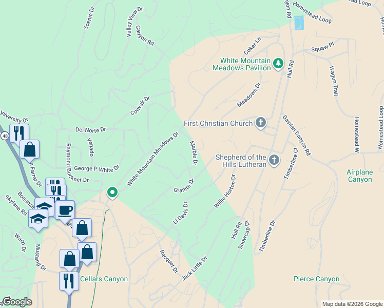 map of restaurants, bars, coffee shops, grocery stores, and more near 102 Marble Court in Ruidoso