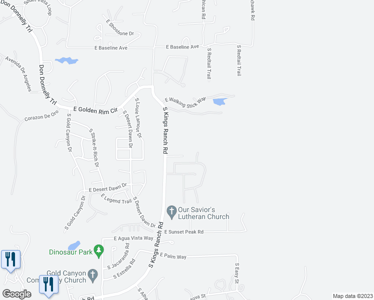 map of restaurants, bars, coffee shops, grocery stores, and more near 10686 E Jonquil Ave in Gold Canyon