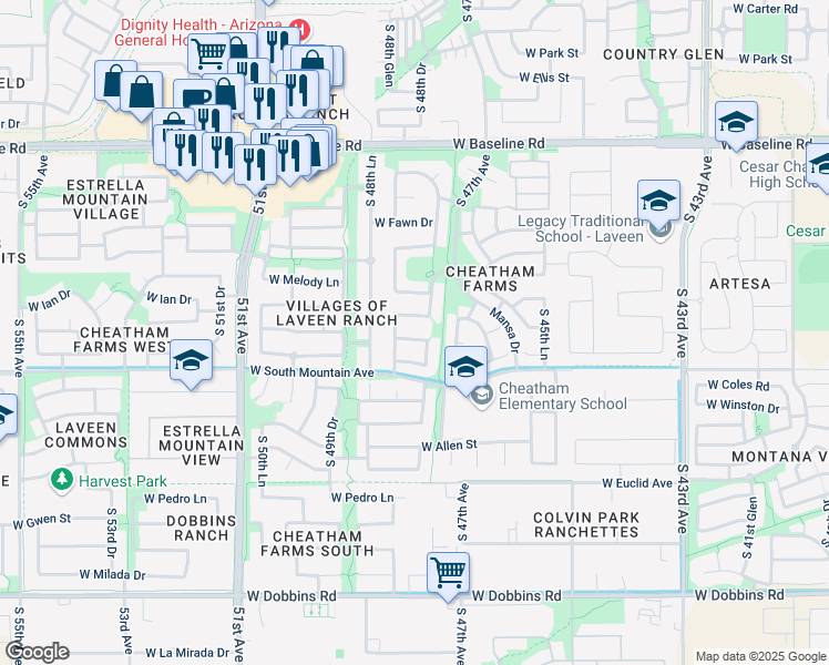 map of restaurants, bars, coffee shops, grocery stores, and more near 4807 West Desert Lane in Phoenix