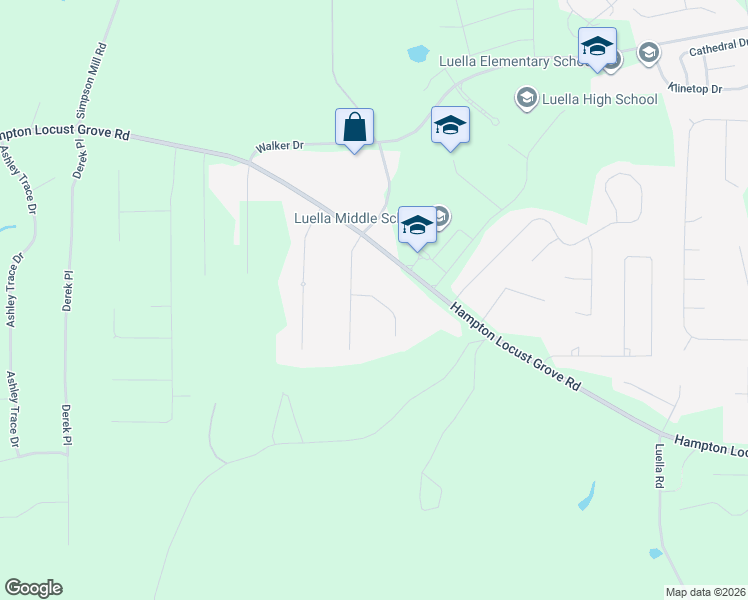 map of restaurants, bars, coffee shops, grocery stores, and more near 107 Corleys Lane in Locust Grove