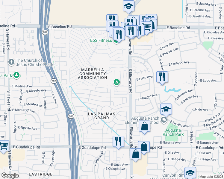 map of restaurants, bars, coffee shops, grocery stores, and more near Medina Ave in Mesa