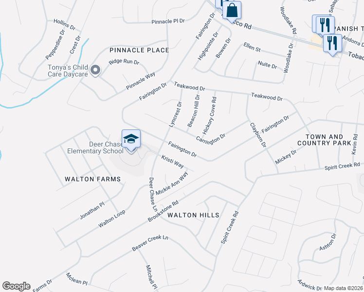 map of restaurants, bars, coffee shops, grocery stores, and more near 2640 Carrington Drive in Hephzibah
