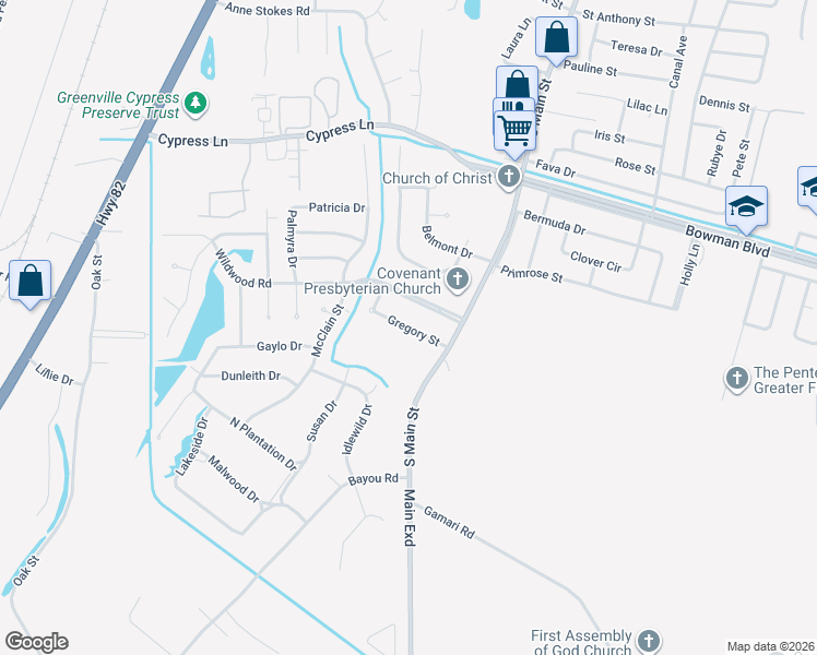 map of restaurants, bars, coffee shops, grocery stores, and more near 205 Wildwood Road in Greenville