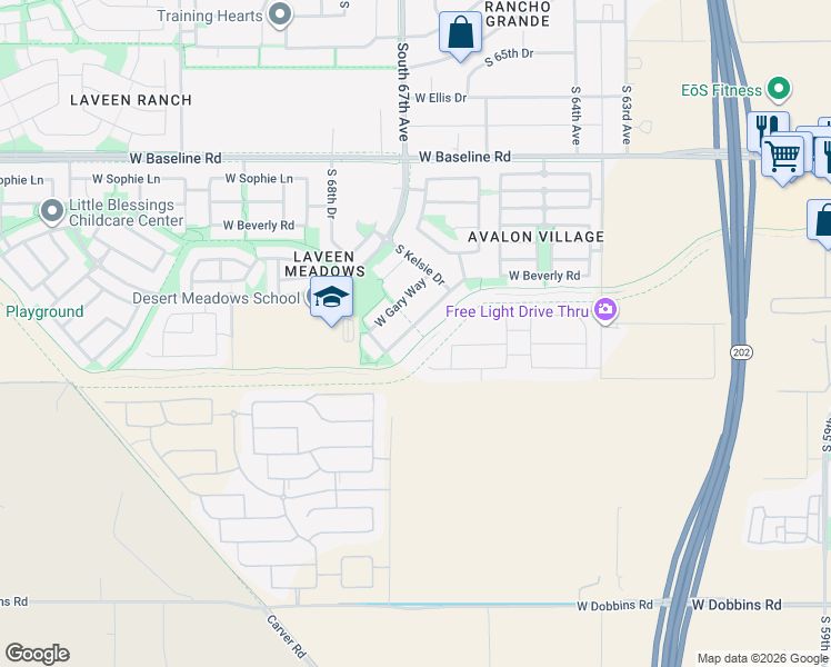 map of restaurants, bars, coffee shops, grocery stores, and more near 6805 West Desert Lane in Phoenix