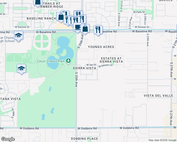 map of restaurants, bars, coffee shops, grocery stores, and more near 3330 West Latona Road in Phoenix