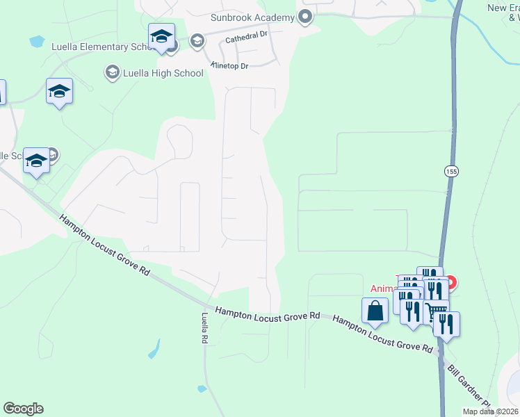 map of restaurants, bars, coffee shops, grocery stores, and more near 161 Wyckliffe Drive in Locust Grove