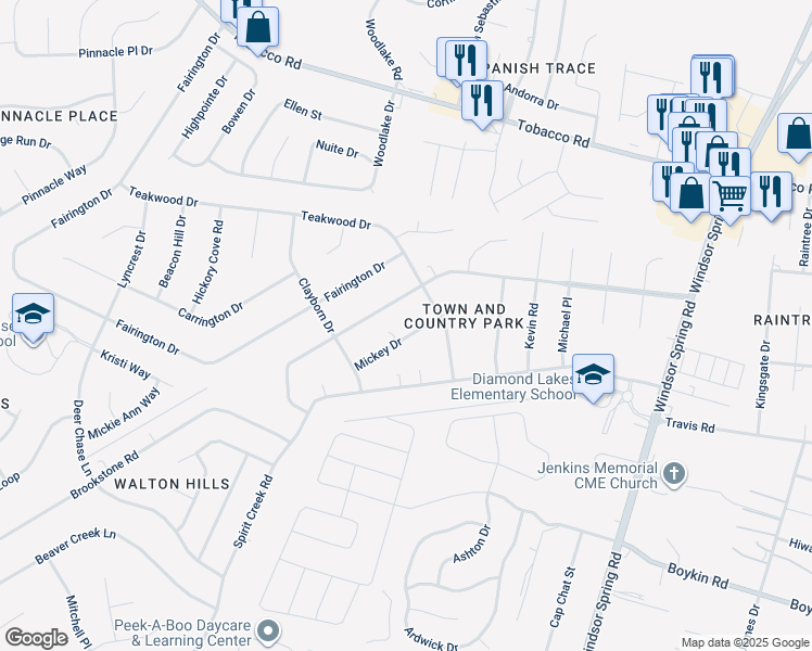 map of restaurants, bars, coffee shops, grocery stores, and more near 2509 Mickey Drive in Hephzibah