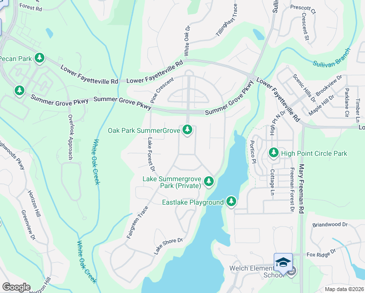 map of restaurants, bars, coffee shops, grocery stores, and more near 68 Oak Park Square in Newnan