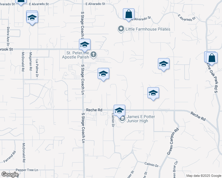 map of restaurants, bars, coffee shops, grocery stores, and more near 604 Norwynn Lane in Fallbrook