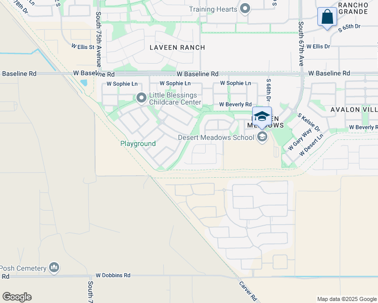 map of restaurants, bars, coffee shops, grocery stores, and more near 8134 South 71st Avenue in Phoenix