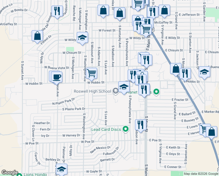 map of restaurants, bars, coffee shops, grocery stores, and more near in Roswell