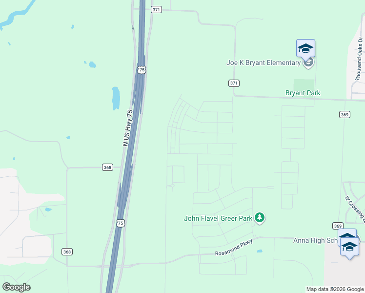 map of restaurants, bars, coffee shops, grocery stores, and more near 2333 Gemma Ann Street in Anna