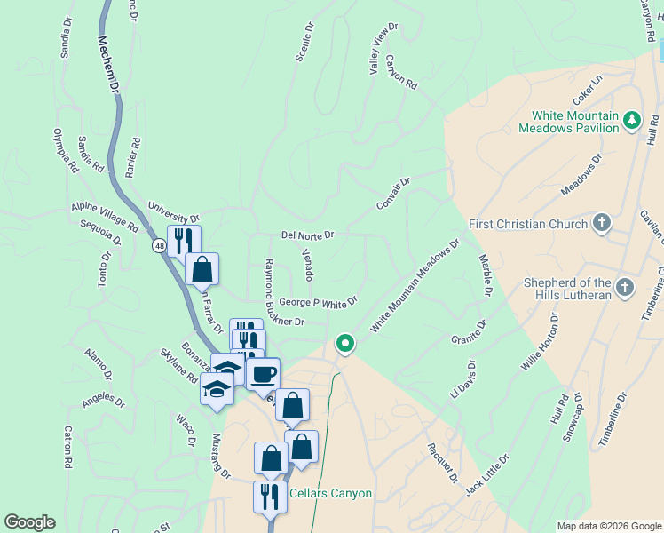 map of restaurants, bars, coffee shops, grocery stores, and more near 111 Convair Court in Ruidoso