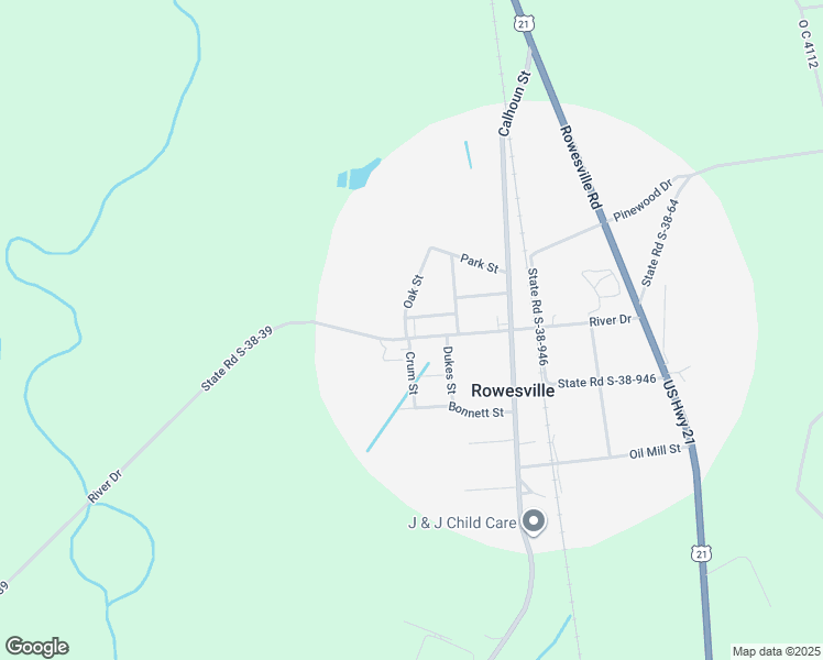 map of restaurants, bars, coffee shops, grocery stores, and more near 1 Cedar Street in Rowesville