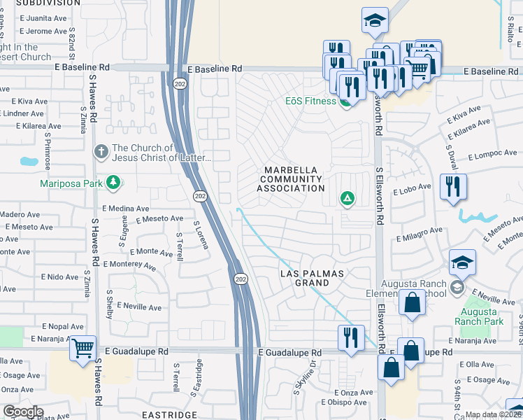 map of restaurants, bars, coffee shops, grocery stores, and more near 19th Avenue in Mesa