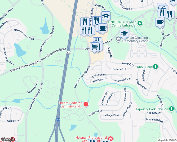 map of restaurants, bars, coffee shops, grocery stores, and more near 175 Seabreeze Court in Newnan