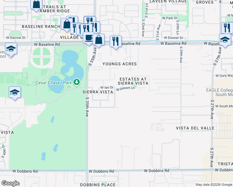 map of restaurants, bars, coffee shops, grocery stores, and more near 8209 South 33rd Drive in Phoenix