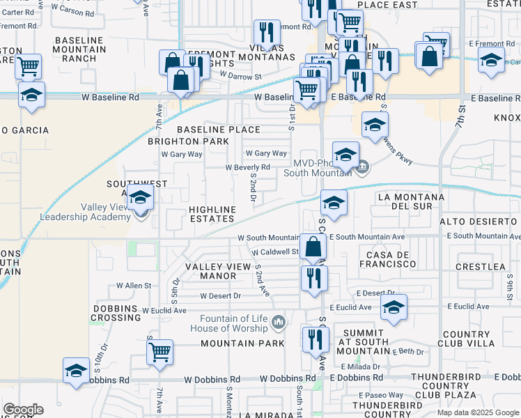 map of restaurants, bars, coffee shops, grocery stores, and more near 207 West Latona Road in Phoenix