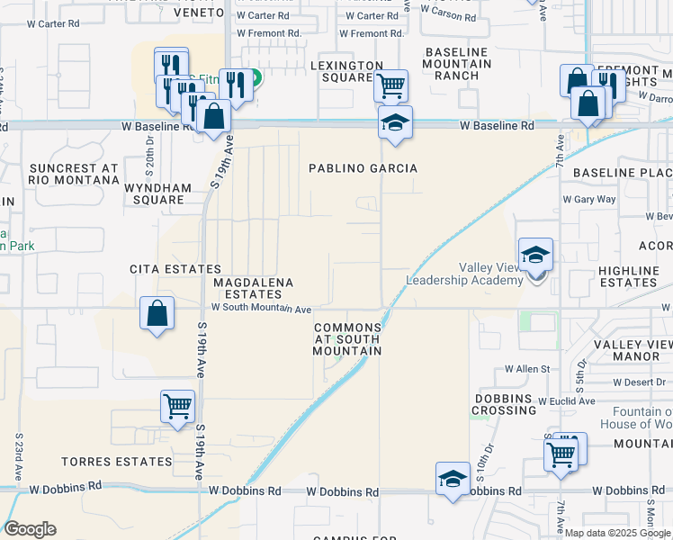map of restaurants, bars, coffee shops, grocery stores, and more near 1533 West Gary Way in Phoenix