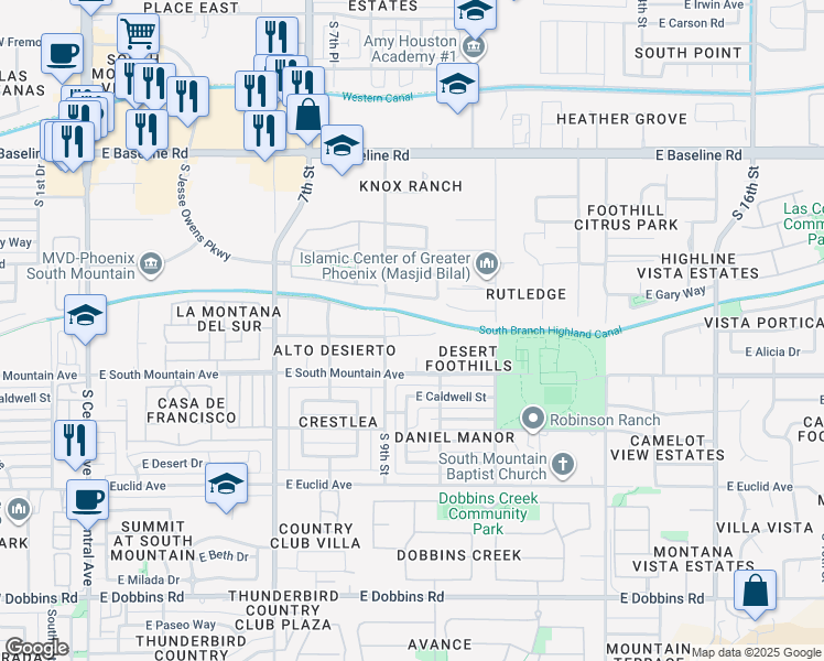 map of restaurants, bars, coffee shops, grocery stores, and more near 8201 South 9th Street in Phoenix