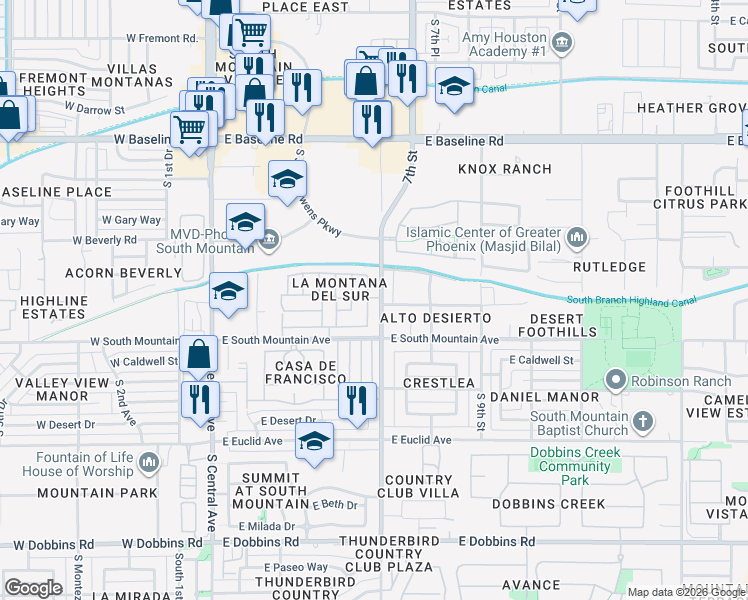 map of restaurants, bars, coffee shops, grocery stores, and more near 8218 East La Londe Street in Phoenix