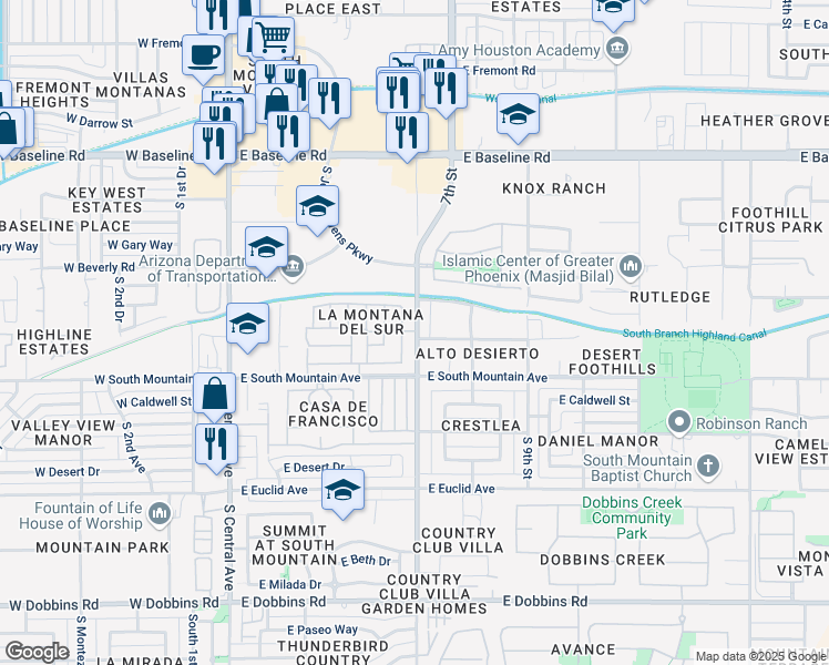 map of restaurants, bars, coffee shops, grocery stores, and more near 8218 East La Londe Street in Phoenix