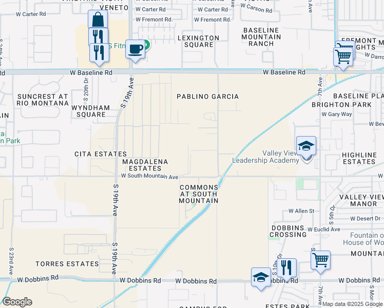 map of restaurants, bars, coffee shops, grocery stores, and more near 1533 West Gary Way in Phoenix