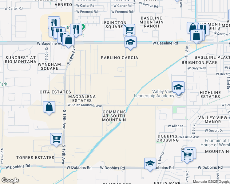 map of restaurants, bars, coffee shops, grocery stores, and more near 1533 West Gary Way in Phoenix