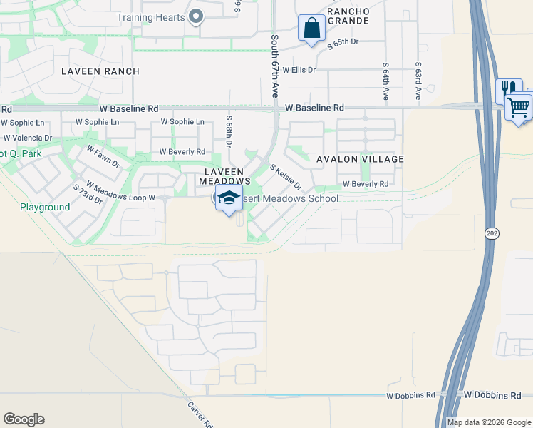 map of restaurants, bars, coffee shops, grocery stores, and more near 6817 West Gary Way in Phoenix