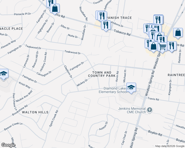 map of restaurants, bars, coffee shops, grocery stores, and more near 2503 Mickey Drive in Hephzibah