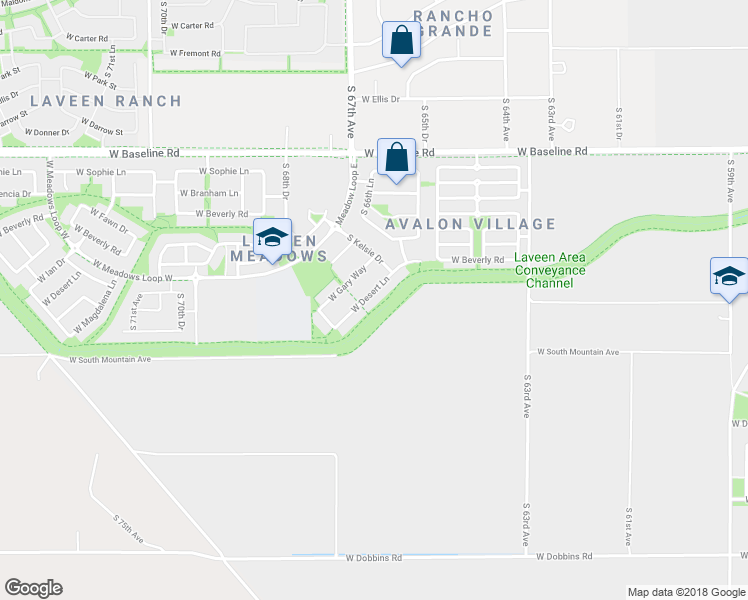 map of restaurants, bars, coffee shops, grocery stores, and more near 6735 West Desert Lane in Phoenix