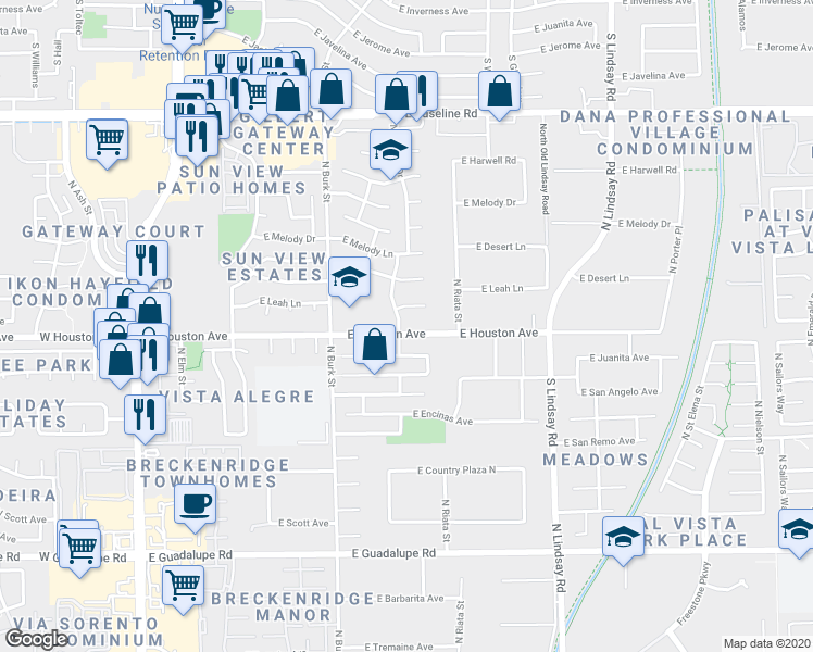 map of restaurants, bars, coffee shops, grocery stores, and more near 502 East Houston Avenue in Gilbert
