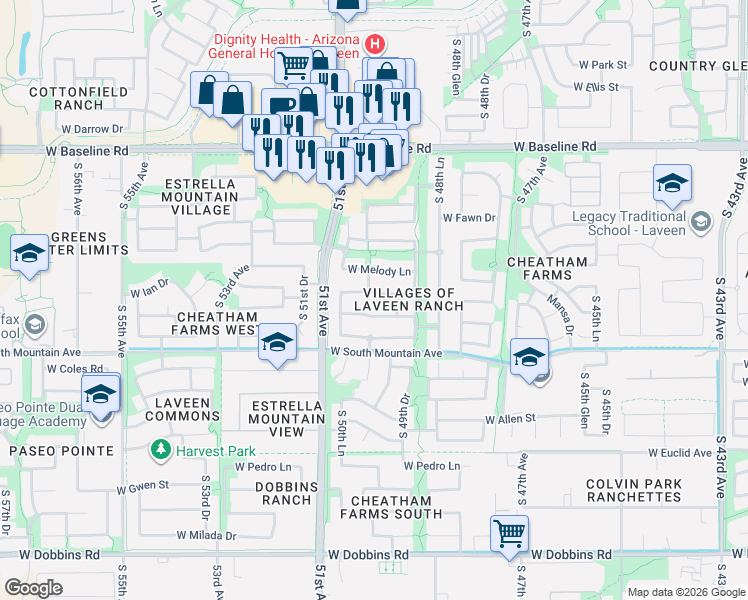 map of restaurants, bars, coffee shops, grocery stores, and more near 5011 West Gary Way in Laveen