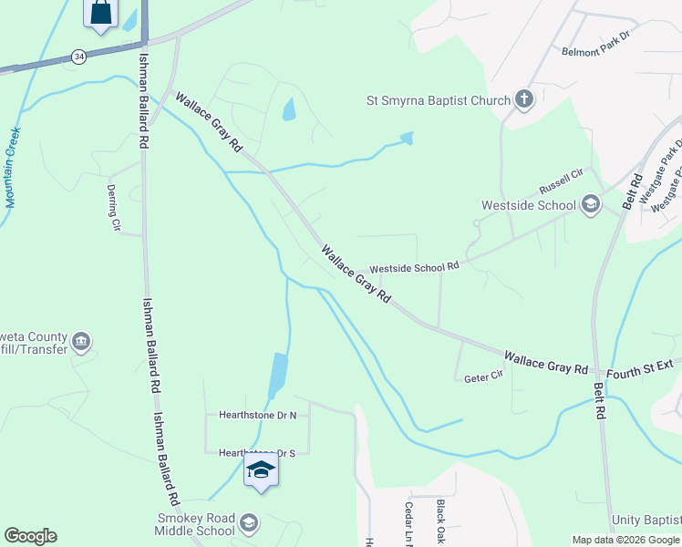 map of restaurants, bars, coffee shops, grocery stores, and more near 150 Mineral Springs Lane in Newnan