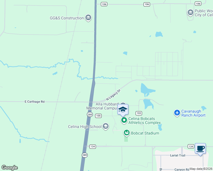 map of restaurants, bars, coffee shops, grocery stores, and more near 1129 Rountree Court in Celina