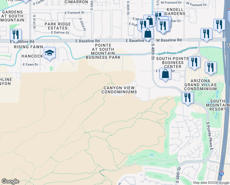 map of restaurants, bars, coffee shops, grocery stores, and more near 4647 East Francisco Drive in Phoenix