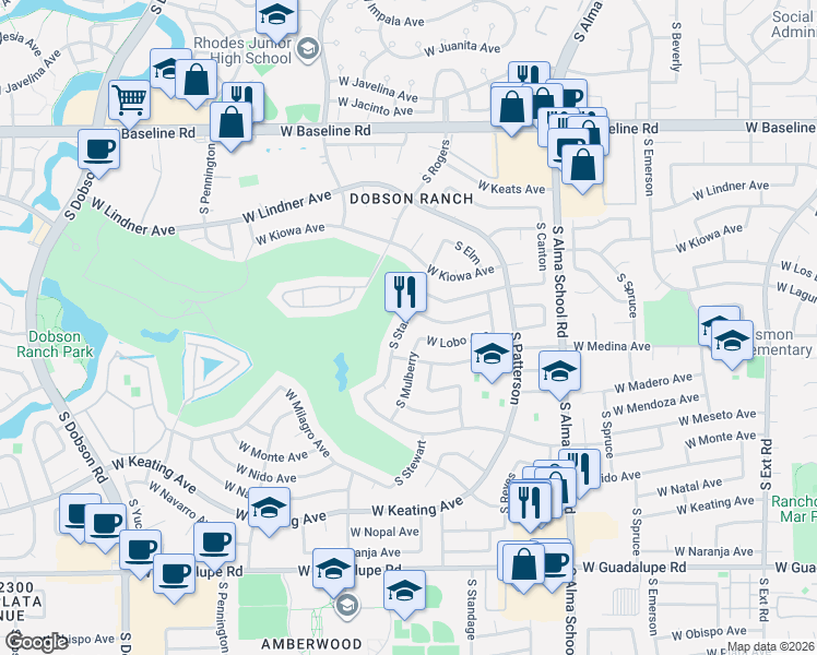 map of restaurants, bars, coffee shops, grocery stores, and more near 2337 South Standage in Mesa
