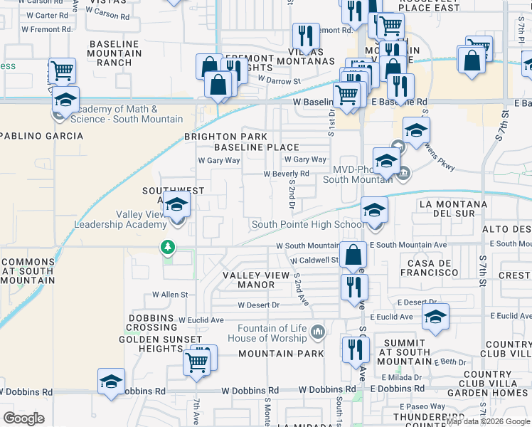 map of restaurants, bars, coffee shops, grocery stores, and more near 8205 South 4th Avenue in Phoenix