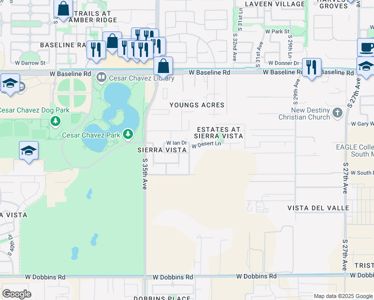 map of restaurants, bars, coffee shops, grocery stores, and more near 8209 South 33rd Drive in Phoenix