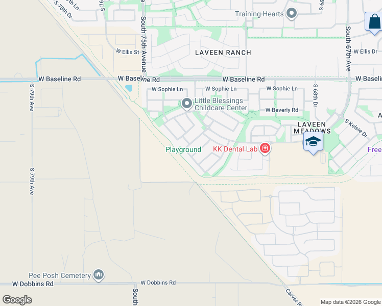 map of restaurants, bars, coffee shops, grocery stores, and more near 8204 South 74th Avenue in Phoenix