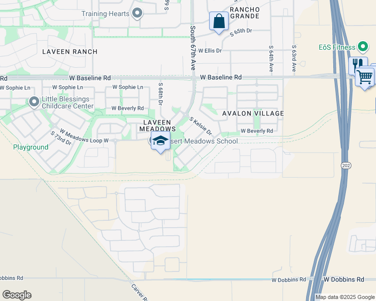 map of restaurants, bars, coffee shops, grocery stores, and more near 6813 West Gary Way in Phoenix