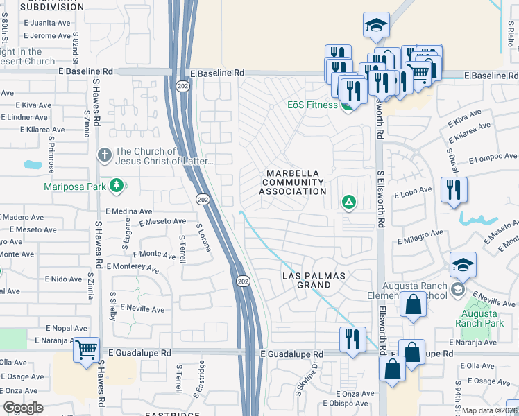 map of restaurants, bars, coffee shops, grocery stores, and more near 19th Avenue in Mesa