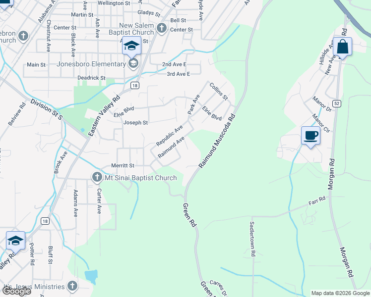 map of restaurants, bars, coffee shops, grocery stores, and more near 320 Meeks Street in Bessemer