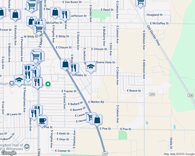map of restaurants, bars, coffee shops, grocery stores, and more near 600 East Hobbs Street in Roswell