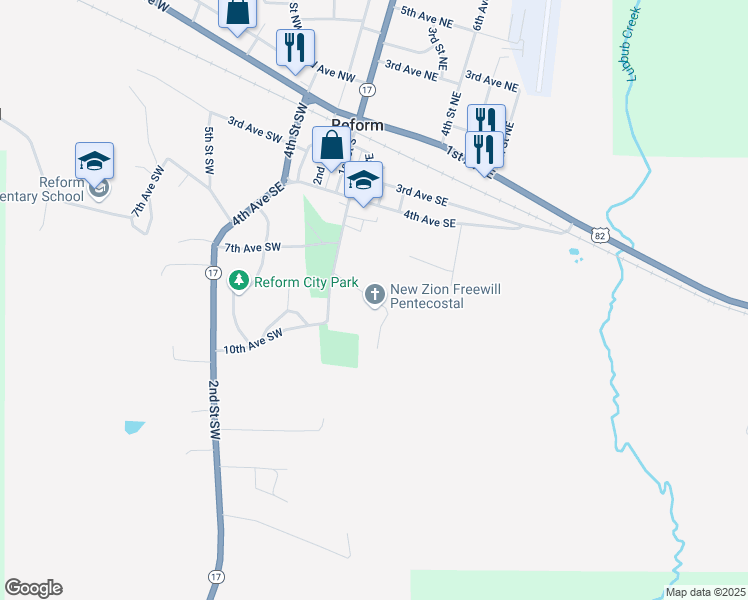 map of restaurants, bars, coffee shops, grocery stores, and more near 202 Ball Street in Reform