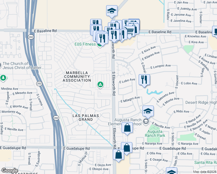 map of restaurants, bars, coffee shops, grocery stores, and more near Medina Avenue in Mesa