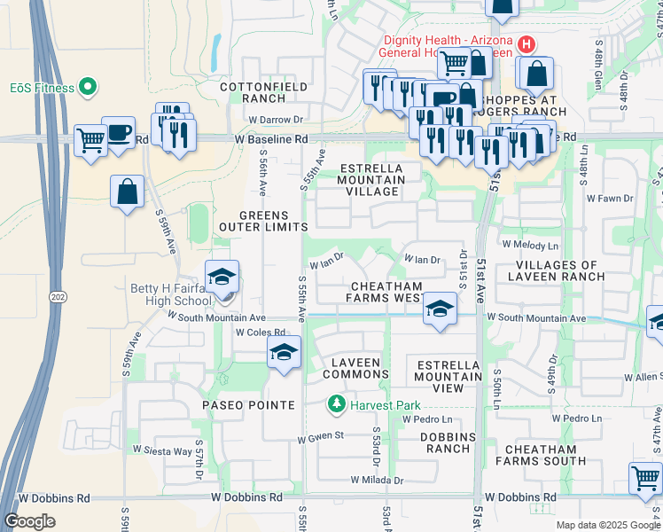 map of restaurants, bars, coffee shops, grocery stores, and more near 5413 West Ian Drive in Phoenix